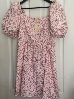 Copper Key Adorable Pink Floral Puff-Sleeve Dress